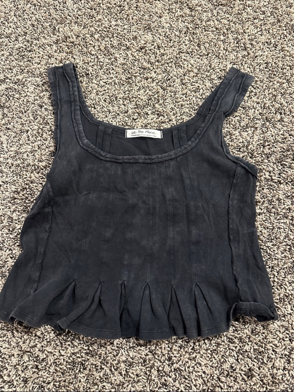 Free People Black Pleated-Hem Square Neck Tank